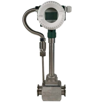 DN80 KLUGB-DN80/PN16 stainless steel vortex flow meter, AISI 316, 107–1,650 kg/h, 1.6 MPa, 121–143 °C, 4–20 mA + RS485, sanitary clamp connection