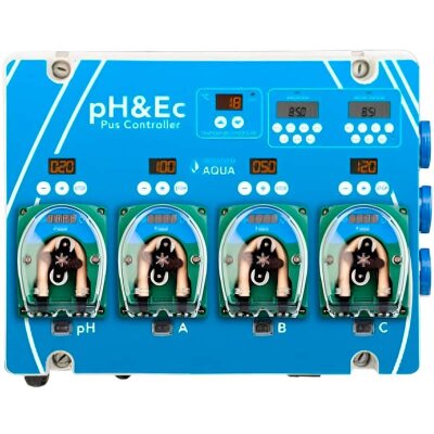 Hydroponik, Hydroponiksystem PROSYSTEM AQUA mit pH&EC Plus Controller, 0–4 l/h (pH-Pumpe und 3 Düngerpumpen)