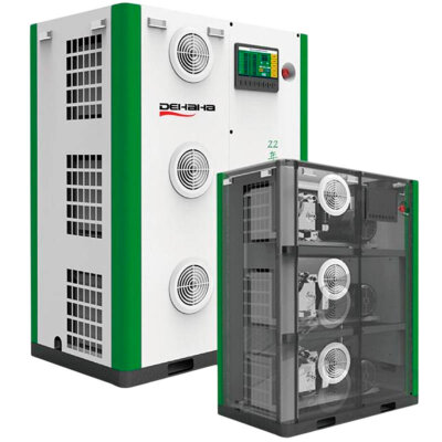 Oil-free scroll air compressor DEHAHA OS series with air flow 0.24-3.6 m3/min, power 2.2-33 kW, pressure 0.8-1 MPa