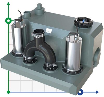 Grupo elevador de aguas residuales con dos bombas y cuadro de control AIZL-1500W Doble, 30/13, 1,5 kW, 220V, 2800 rpm